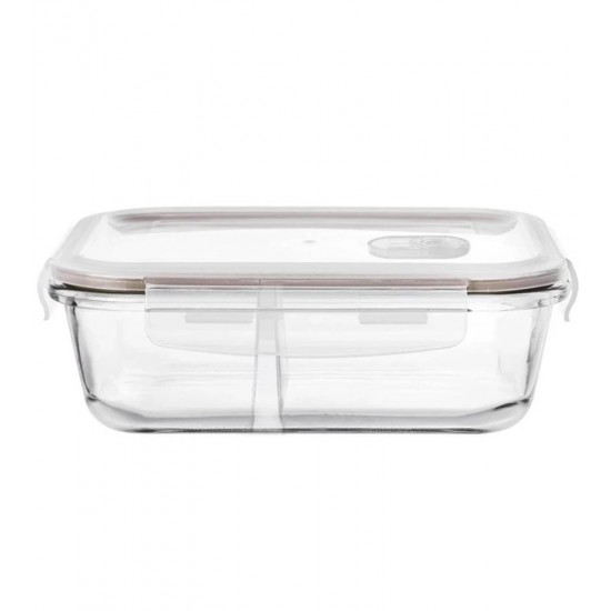 Pote 640ml 13x17,7x6cm Hermético Retangular Em Vidro Borossilicato Com Tampa E Divisória